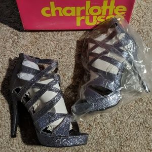 Silver glitter heels